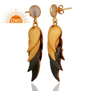 Pendientes de Calcedonia Rosa al por Mayor, Pendientes Colgantes Chapados en Oro de 24k, Joyería de Latón de Moda - Product Image 3