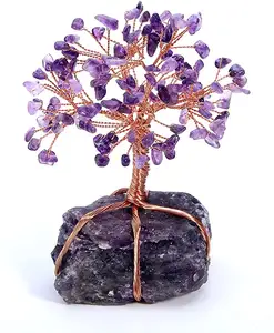 7 chakra cristais de cura de cobre dinheiro, árvore embutida natural transparente quartzo base feng shui estatueta de sorte