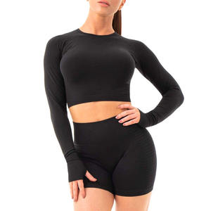 High Quality Women's Long Sleeve Fitness Crop <b>Top</b> Breathable Yoga Sports Short Length <b>Knitted</b> <b>Top</b> in Hip Hop Style - Product Image 4