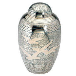 Urna Funeraria de Metal con Grabado de Pájaros Plateados en Vuelo para Cenizas Humanas Adultas, Urna Conmemorativa Decorativa - Product Image 3