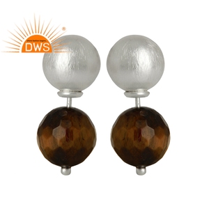 Pendientes de piedras preciosas de ojo de tigre, joyería al por mayor, aretes de Plata de Ley 925 hechos a mano, proveedor de joyería - Product Image 1