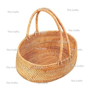 Bamboo Rattan Fruits Vegetable <b>Basket</b> With <b>Handles</b> Customized Size and Shape Rattan <b>Basket</b> for Tableware Use - Product Image 6