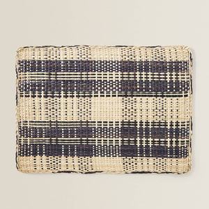 Elegant Handmade Rectangle Black and Natural <b>Seagrass</b> <b>Placemats</b> Woven Wicker Table Mats Boho Style Wholesale - Product Image 1