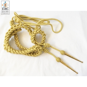 Cordon en Mylar doré, fil français, aiguillette à double pointe métallique, tricoté à la main, avec boules de polyester et de laine pour cordons d'uniforme - Product Image 2