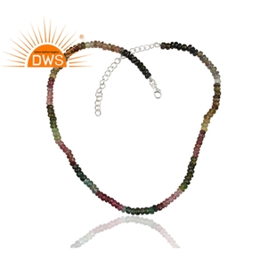 Cadena de piedras preciosas de turmalina múltiple para mujer, collar hecho a mano, proveedor de joyería de plata - Product Image 2