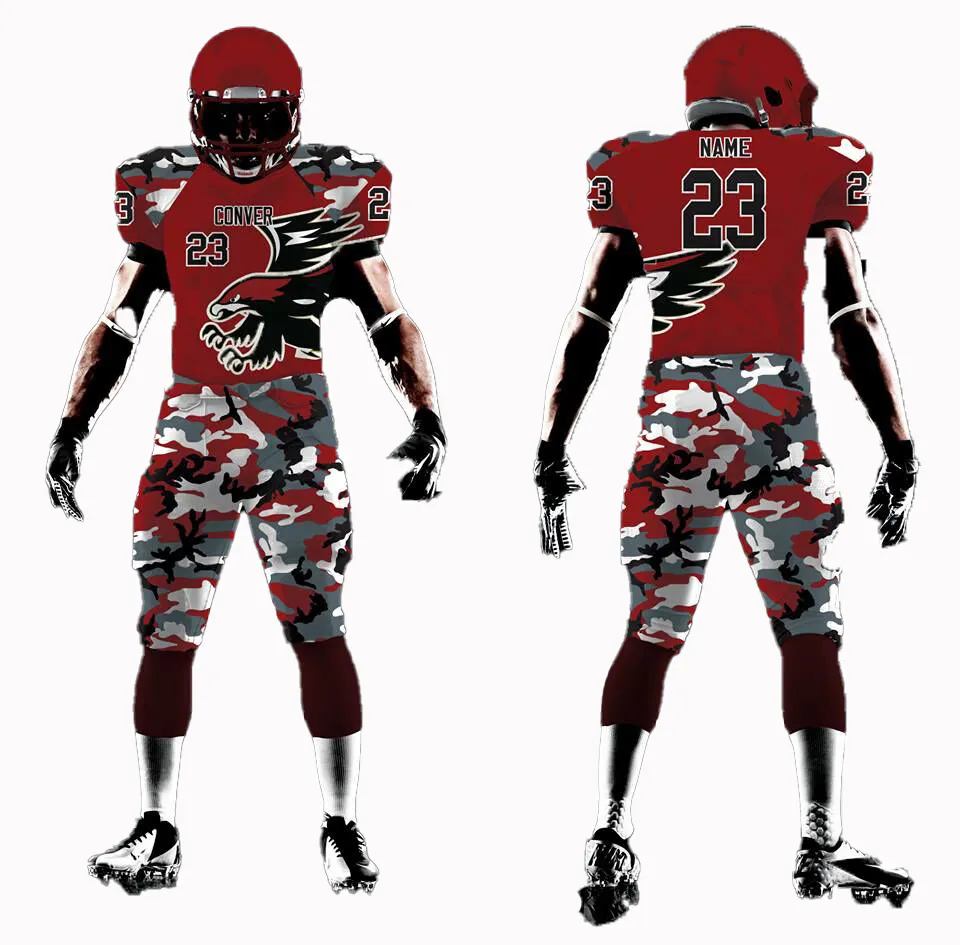 New custom made americano uniforme di calcio di disegno di sublimazione di stampa di nuovo disegno twill di affrontare di rugby jersey uniforme di calcio set