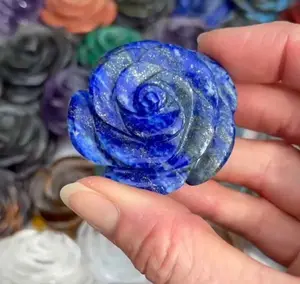 Lapis lazulit อัญมณีแกะสลักดอกไม้ขนาด15มม. อัญมณีหลวมเรียบสำหรับตกแต่งวันเกิด - Product Image 1