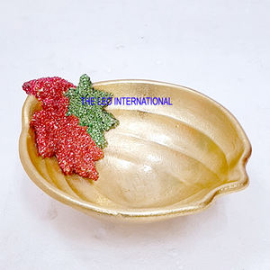 Bol décoratif en forme de feuille plaqué or, en aluminium, en métal, vaisselle de table de luxe, bol à manger de luxe - Product Image 3