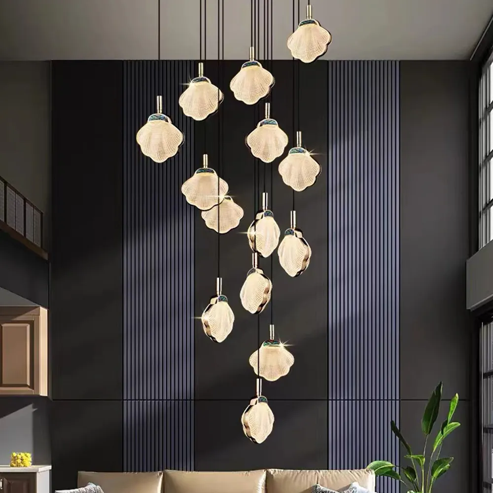 Duplex Wohnzimmer Decke Persönlichkeit kreative Muschel Emaille langen Kronleuchter
