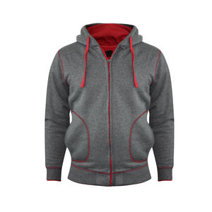 Men's High Quality Cotton Sportswear Set Full <b>Zip</b> Hoodie with Red Dark Grey Fleece Lining Custom Logo Embroidery for Winter - Product Image 2