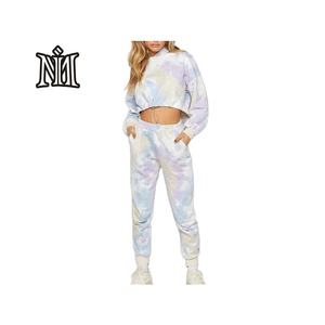 Conjunto Deportivo de Invierno para Mujer, Tie Dye, 100% Algodón, Resistente al Viento, Transpirable, Reversible, Sudadera con Cremallera y Top Corto - Product Image 2