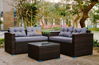 Ensemble de canapés en rotin moderne BeNK 4 pièces avec boîte de rangement, ensemble de jardin en osier 4 places pour cour et hôtel, mobilier d'extérieur