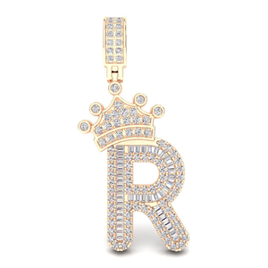 Elegante Colgante con Inicial 'R' con Incrustaciones de Diamantes y Corona, Colgantes y Dijes con Estilo - Product Image 1