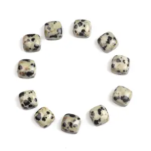 High Quality Natural 12mm Smooth Cushion Cut Healing Crystal Dalmatian Jasper Gemstone Jewelry Making Cabochon Stone Supplier