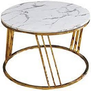 Table basse ronde en marbre, mobilier en verre, couleur Champagne ou or, 1 pièce, design moderne, offre spéciale - Product Image 1