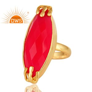Bague en chalcédoine rose, plaquée or jaune 18 carats, laiton, nouvelle bague tendance, bijoux de déclaration, fournisseur de collection classique - Product Image 2