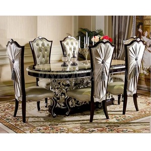 Mesa de comedor Europea tallada a mano, muebles de comedor tallados en plata tradicional, negro real - Product Image 1