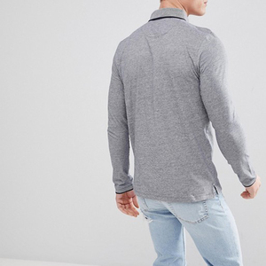 Polo personalizado para hombre, camiseta lisa acanalada de alta calidad, 210gsm, informal, para Fitness de manga larga, 100% algodón, venta al por mayor - Product Image 4