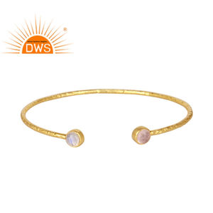 Moonstone <b>Rose</b> <b>Quartz</b> Gemstone Gold Plated Sterling Silver Statement Cuff Bangle Jewelry for Women Gift for Her - Product Image 1