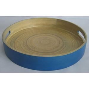 Bandeja de servicio ecológica duradera hecha a mano de bambú redondo de Vietnam, asas de diseño moderno, Plato decorativo para uso en restaurante doméstico - Product Image 4