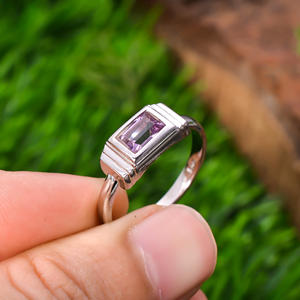 3,2 gramos 92,5 plata esterlina amatista Natural piedra preciosa facetada forma rectangular hecho a mano último anillo de diseño Simple - Product Image 3