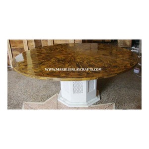 Plateau de Table en œil de tigre doré, pierre précieuse indienne, avec support en marbre, 1 pièce - Product Image 1
