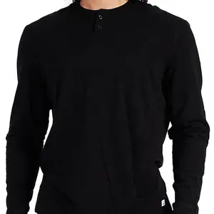 Henley T Shirt erkek yumuşak sıkı pamuk Henley bir düğme erkekler uzun kollu atletik gömlek Slim Fit pamuk V boyun