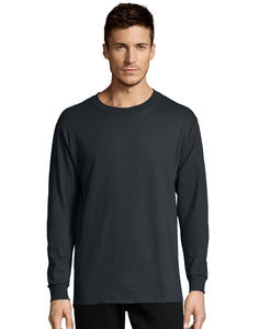 Camiseta ligera de gran tamaño con cuello redondo y estampado para hombre, tela de sarga negra personalizable con etiqueta de logotipo de tela, manga larga - Product Image 1