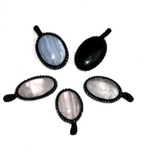 Piedra curativa de cristal ovalado natural bohemio al por mayor, colgante de cordón de macramé, símbolo budista, piedras naturales, cabujón de piedras preciosas - Product Image 6