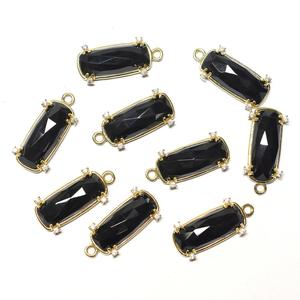 เพทายสีดำนิลสีขาวรูปสี่เหลี่ยมผืนผ้า925เงินสเตอร์ลิงฝาจี้ชุบทองทำมือทำเครื่องประดับ - Product Image 3