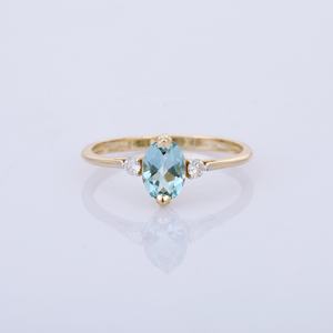 Anillo de Aguamarina Natural y Gema de diamante para hombre y mujer, joya de oro amarillo fino de 14K, joyería de moda - Product Image 3