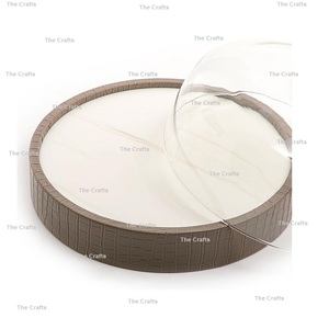 Fabulous Design Serving Tray With Glass <b>Cover</b> Wooden And Leather <b>Cake</b> Pastry Serving Tray For Wholesale - Product Image 2