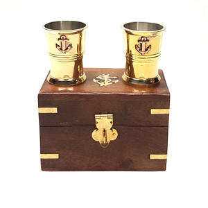 Vasos náuticos de cristal con caja de madera, gafas de cóctel náuticas de latón con caja de madera, accesorios de bar - Product Image 3