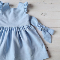 Robe de princesse bleu clair pour bébé fille, robe de demoiselle d'honneur en lin, robe d'été formelle, ODM, écologique et respirante pour enfants