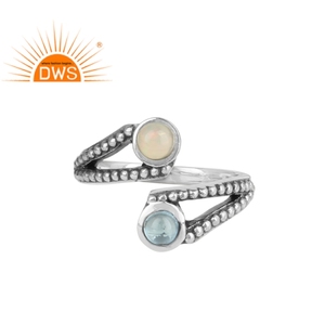 Bague en topaze bleue naturelle et opale éthiopienne, Double pierres précieuses, bijoux boho, en argent Sterling 925, fabrication de bijoux - Product Image 1