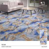 Carreaux de porcelaine indiens économiques, modernes, antidérapants, bleu clair, effet marbre, pour salle de bain et hall, finition polie, résistants à l'usure, garantie à vie