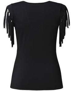 T-shirt à manches glands pour femmes Hauts élégants Vêtements pour femmes Motif solide Vêtements réguliers Longueur Prix raisonnable de haute qualité - Product Image 6