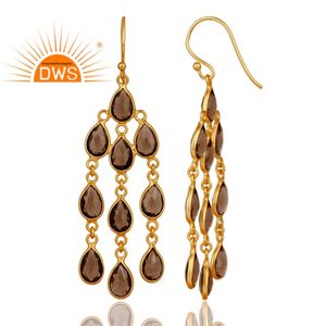 925 Sterling Silver Natural Smoky Quartz Gemstone Gold Plated Dangle Earring for Women Jewelry Best <b>Jewellery</b> Manufacturer - Product Image 2