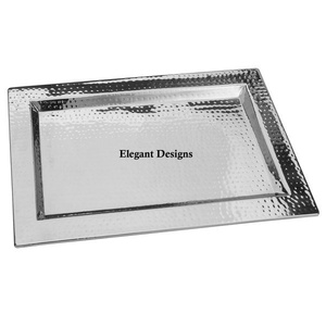 Plateau de service en acier inoxydable de grande taille en gros fait à la main plateau de fantaisie simple plat de nourriture en métal de luxe élégant unique - Product Image 4