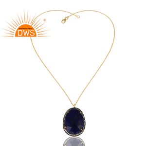 Collier en pierre précieuse Lapis-Lazuli, 925, Zircon blanc, bijou, plaqué or 14k, livraison gratuite - Product Image 2