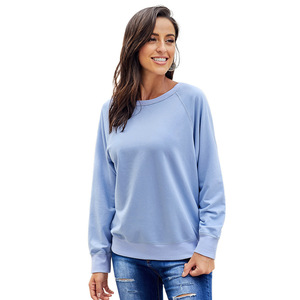 Wholesale Women's Round Neck Loose Shirts French Terry Cotton Blend Pullover Sweatshirt <b>Tops</b> - Product Image 3