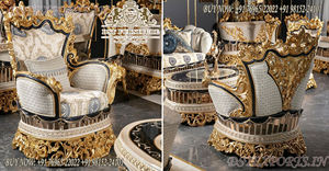 Ensemble de meubles de salon de style royal, luxe moderne, en teck, haut de gamme, lourd, sculpté sur mesure - Product Image 2