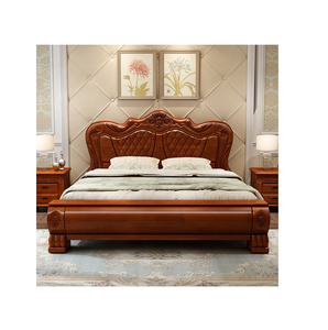 Rangement de meubles de chambre à coucher antique, cadre de luxe en bois, lit double, grande taille - Product Image 2