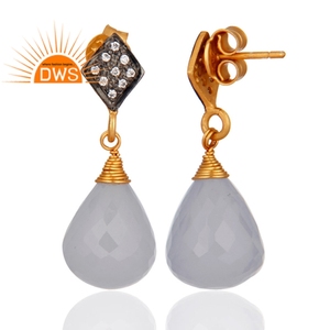 Blue Chalcedony พลอยผู้หญิงต่างหูแฟชั่น18K ชุบทองวางต่างหูผู้ค้าส่งเครื่องประดับเงิน - Product Image 2