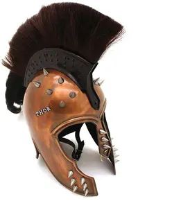 Casco Trojan Punk in acciaio 18G marca guerriero medievale con coda di cavallo e fodera in pelle rame