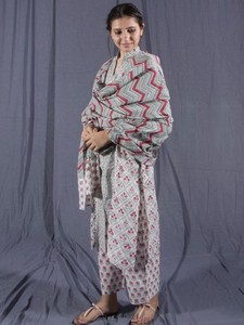 Pourpre Bloc de Main En Coton Imprimé Kurti (3 Pièces) - Product Image 5