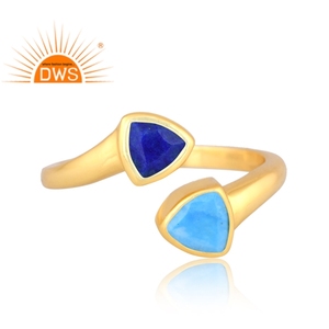 925 Sterling Silver Natural <b>Lapis</b> <b>Lazuli</b> And Turquoise Gemstone Adjustable <b>Ring</b> Jewelry For Women Gift For Her - Product Image 2