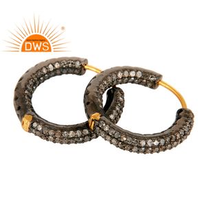 Nouvellement Arrivé Solide 14k Or Jaune Serti Diamant Rond Boucles D'oreilles Fabricant De Bijoux - Product Image 2