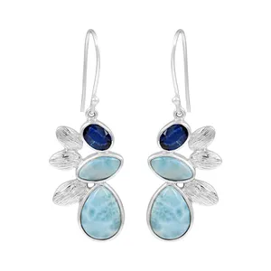 Larimar Gemstone Hook Earrings Fine Women Jewelry Supplier Quartz Stone 925 Sterling Silver Natural Top Wholesaler Blue Cute