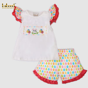 Conjunto ahumado de algodón de manga corta de longitud media informal de verano para niñas Patrón de animales Certificado por el OEKO-TEX Anti-UV Edad 6 +-BB2357 - Product Image 3